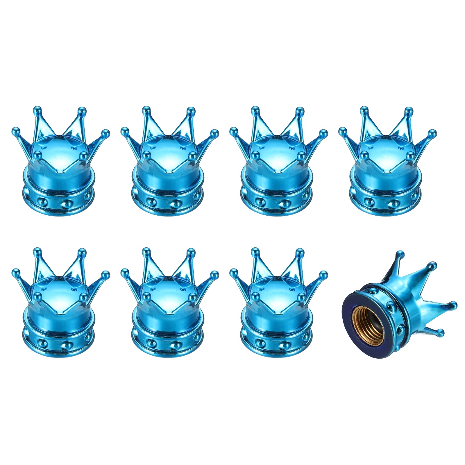 8Pcs Crown Style Tire Valve Stem Caps ABS Plastic Air Caps Cover, Light Blue