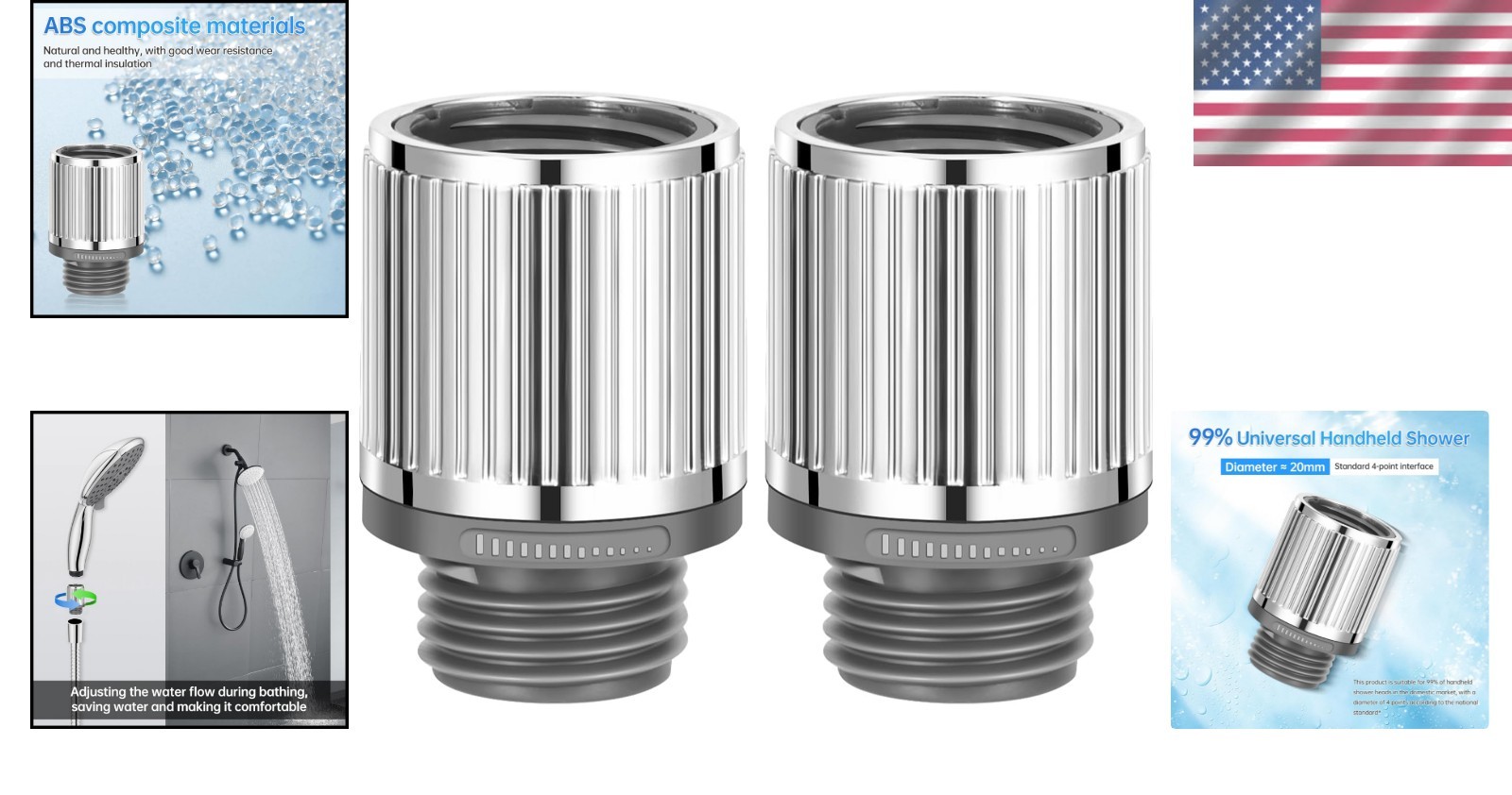 Efficient Shower Water Regulator with Chrome-Screw Handle for All Heads