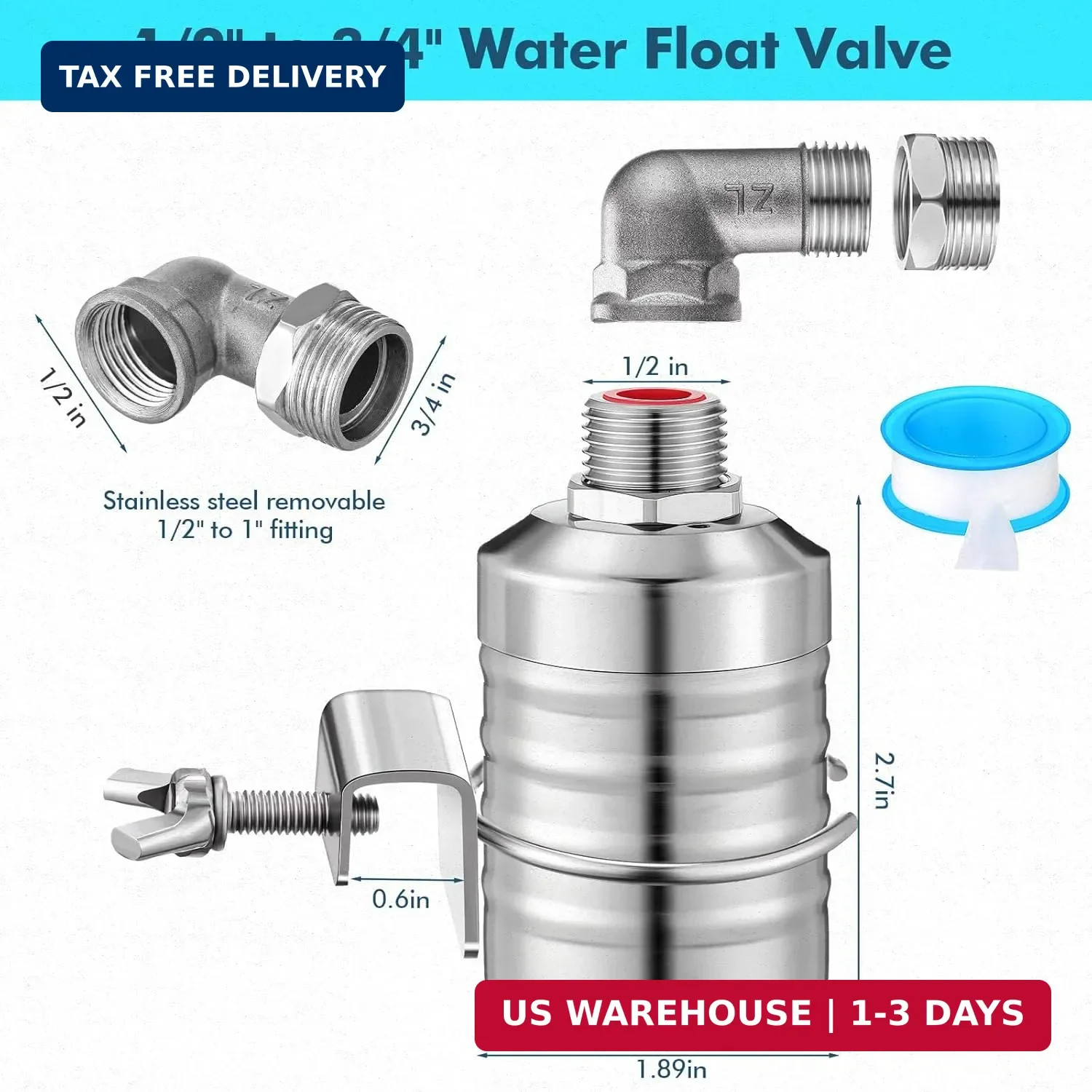 MorningRo 6 Pack Water Float Valve 1/2″ to 3/4” Auto Shut off Water Tank Float