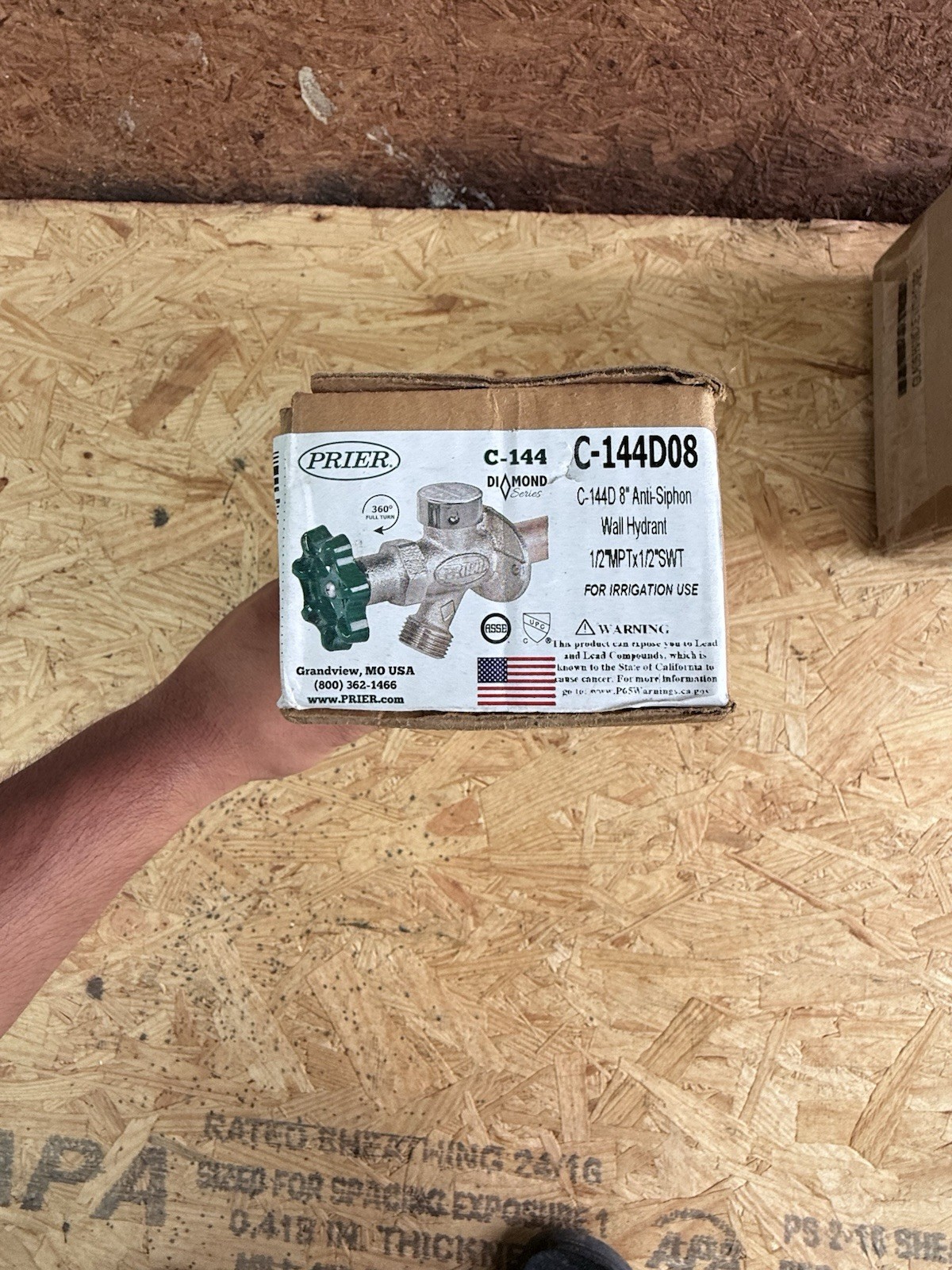 PRIER C-144D08 Anti-Siphon Copper Wall Hydrant 1/2 in x 8 in