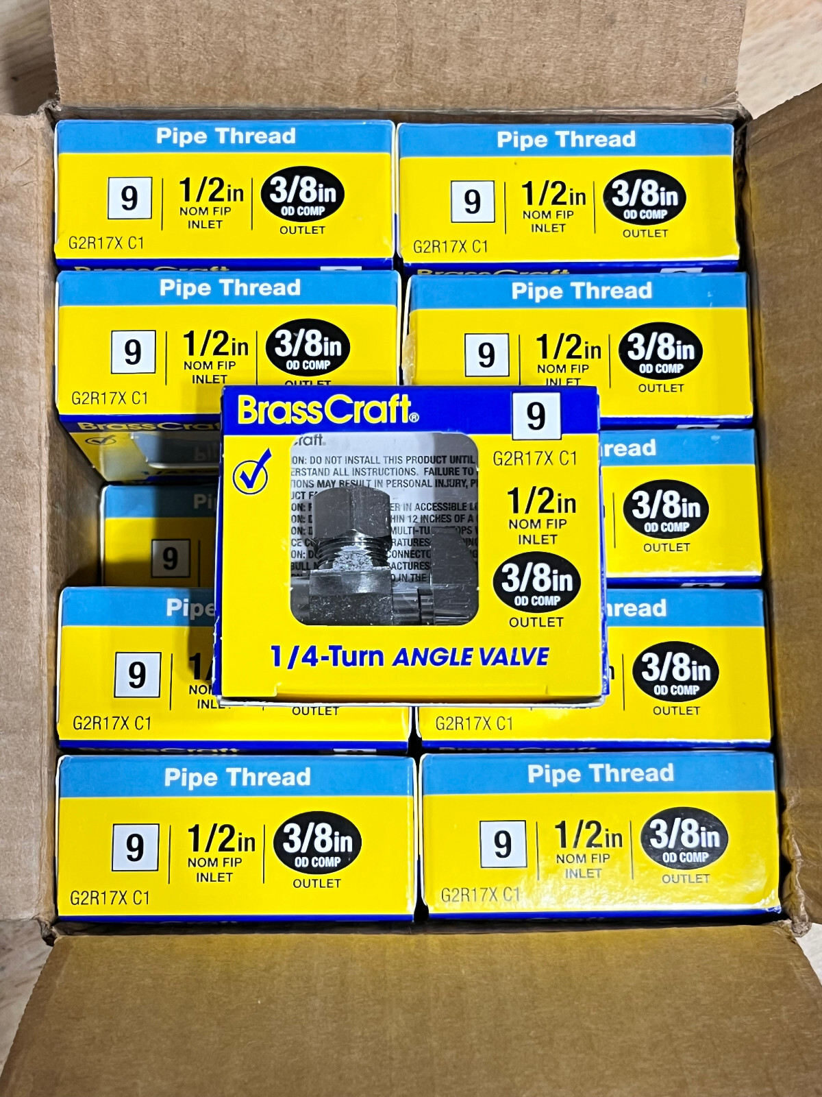 (20) Brass Craft 1/4 Turn Angle Valve 1/2″ NOM FIP Inlet x 3/8″ COMP G2R17X C1