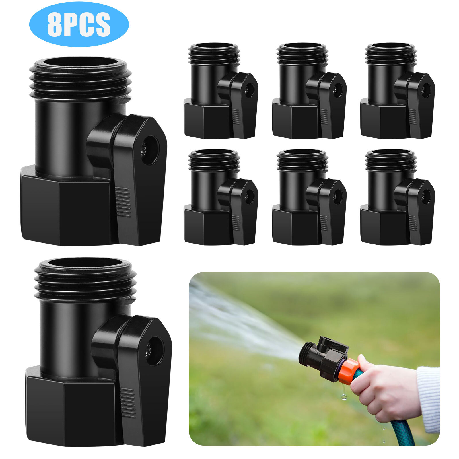 8pcs 3/4” Garden Stop Valve Straight ABS Quick Connect Shut Off Valve