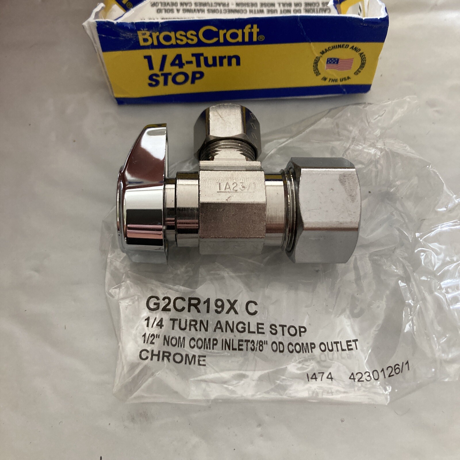 BrassCraft G2CR19XC 1/2” Nom Comp Inlet 3/8” OD Comp Outlet 1/4 Turn Stop