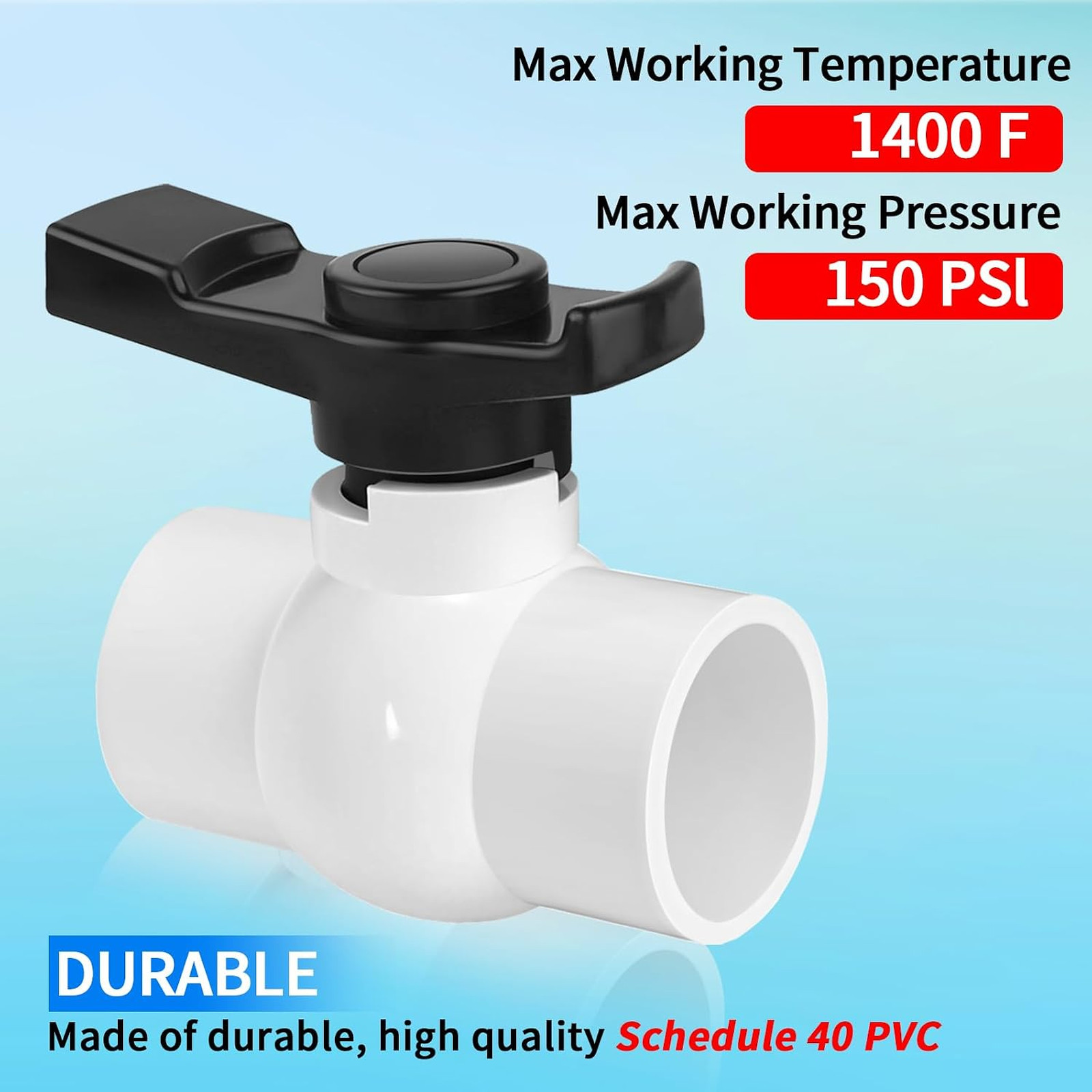 3/4 Inch PVC Ball Valve 4 Pack Slip SCH40 Full Flow T-Handle Irrigation Pool