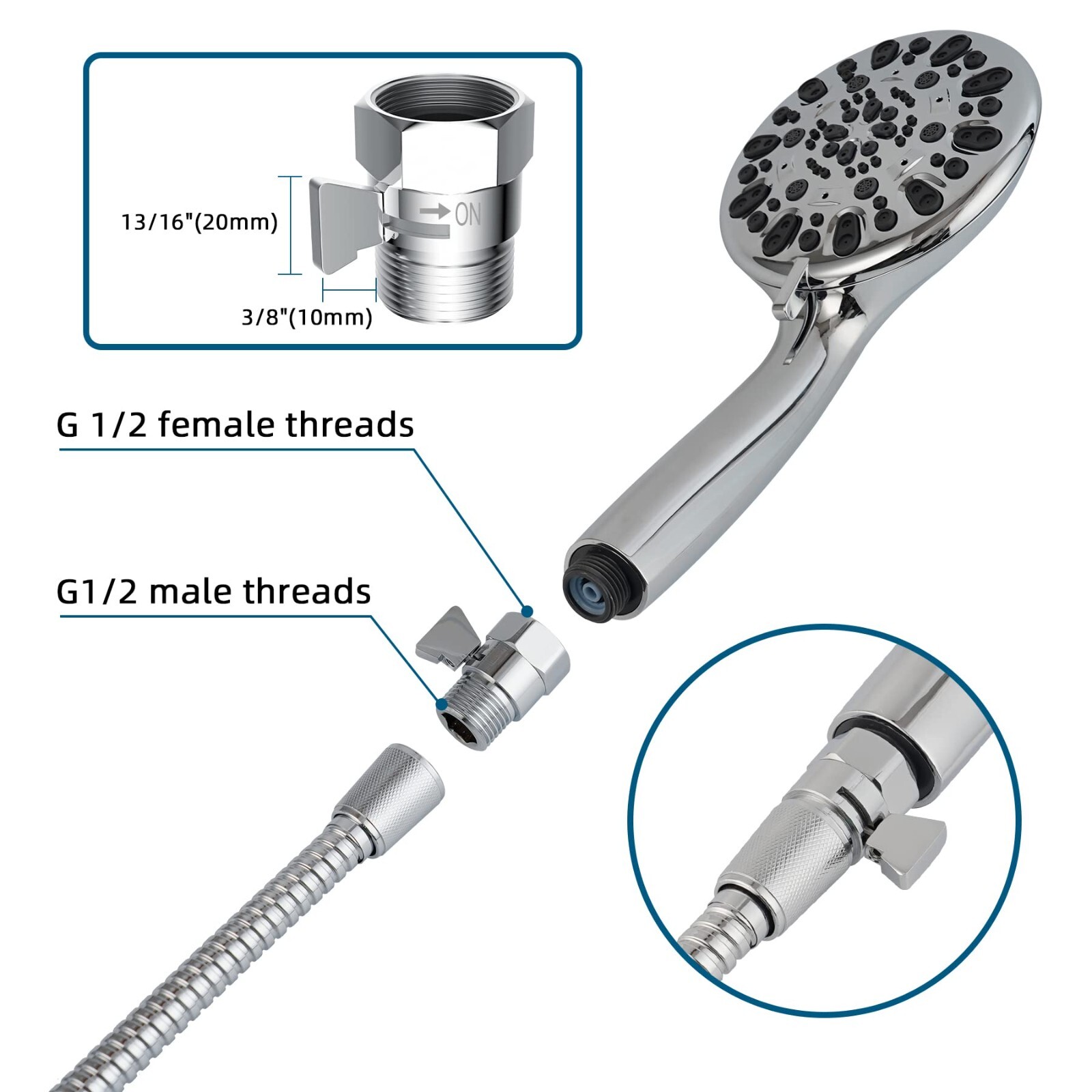 Shower Head Valve Water Flow Control Valve Regulator Shut OFF Valve Hand Shower