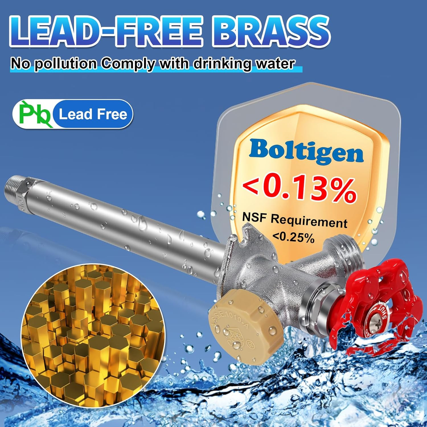 6Inch Anti-Siphon Frost Free Sillcock Valve, No Lead Brass Freeze Proof Outdoor