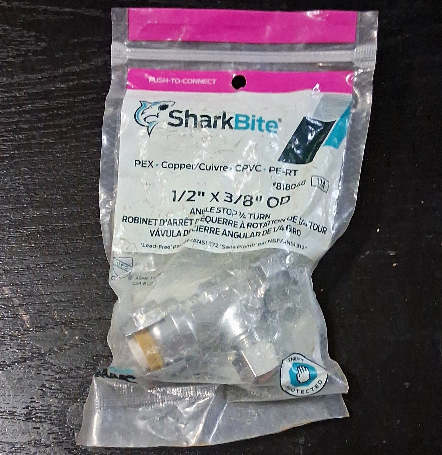 SharkBite Angle Stop Valve Push-to-Connect Lead Free 1/2 x 3/8 OD 23036LFZ