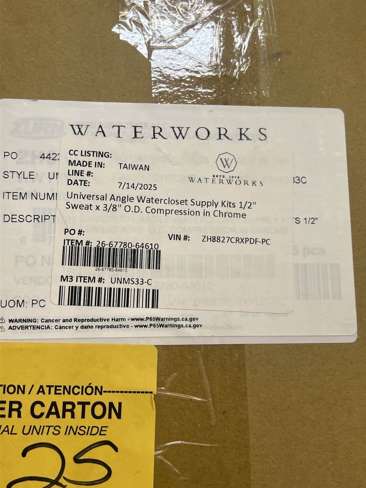 Waterworks Angle Valve & Supply Line 1/2 Sweat x 3/8 OD, Polished Chrome