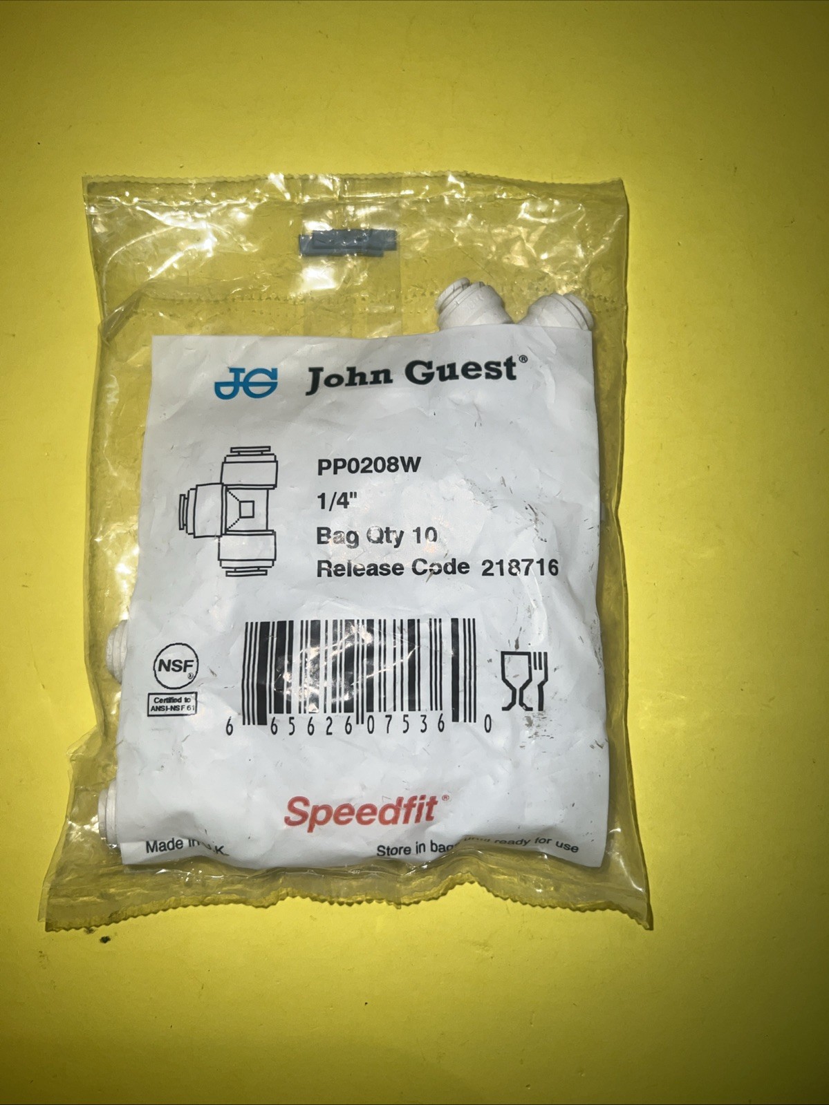 Lot Of 10 John Guest PP0208W-US Quick Connect Union Tee 1/4″ OD Connector New..