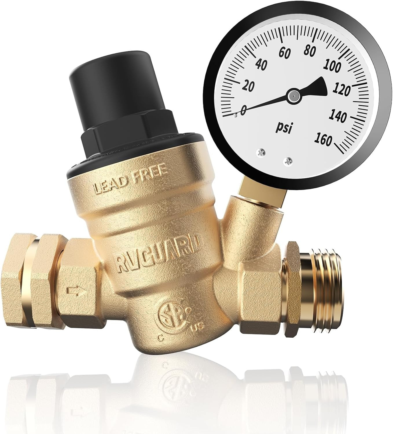 RV Water Pressure Regulator Valve, CSA Approved, Lead-Free Brass | Adjustable Wa