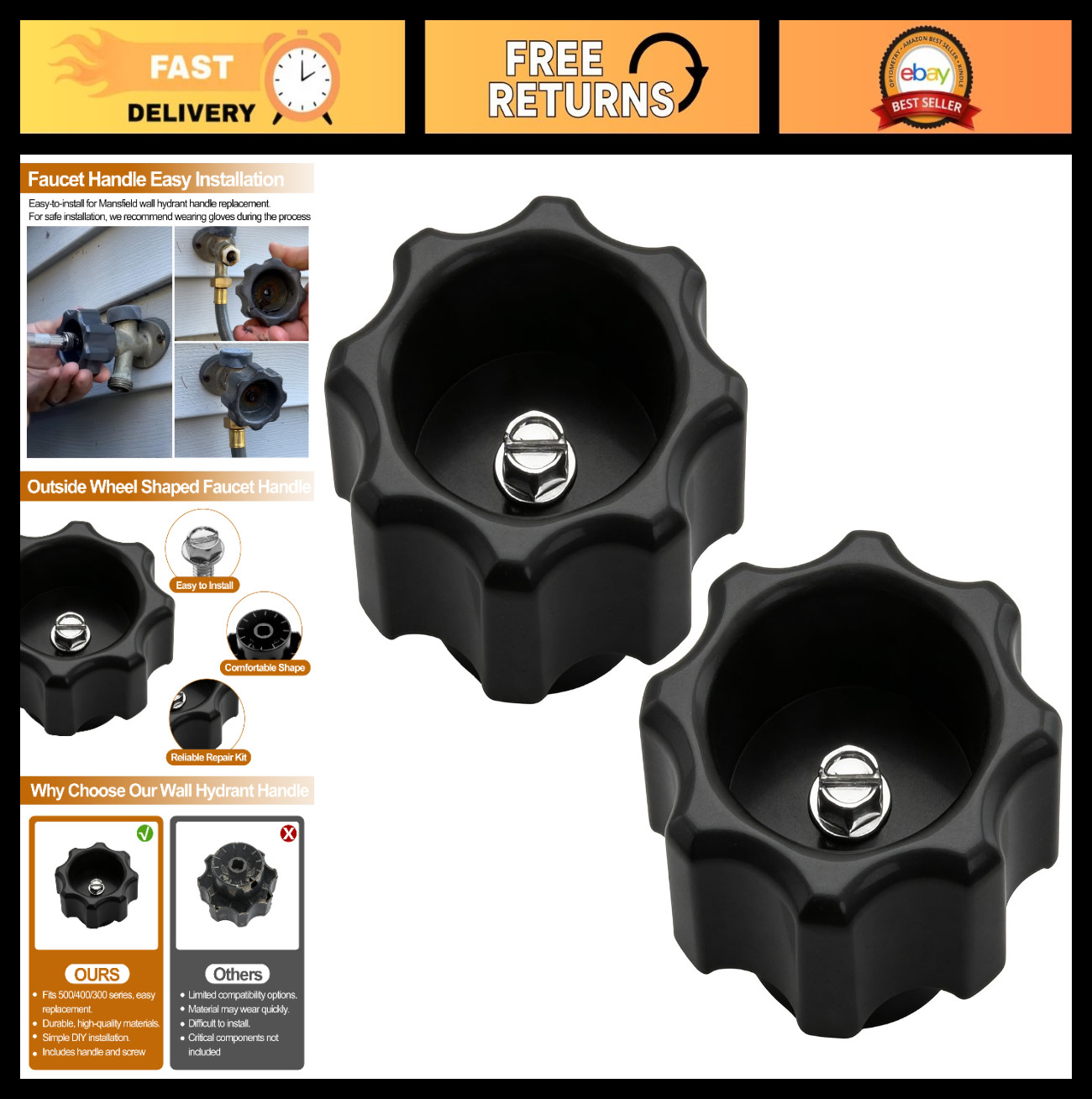 Frost-Proof Wall Hydrant Handle Kit for Mansfield 300 400 500 Series – 2-Pack Re