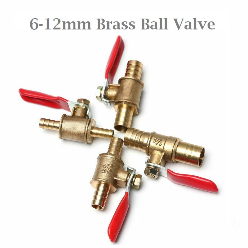 6/8/10/12mm Hose Barb Inline Water/Air Gas Fuel Line Shut-off Brass Ball Valve
