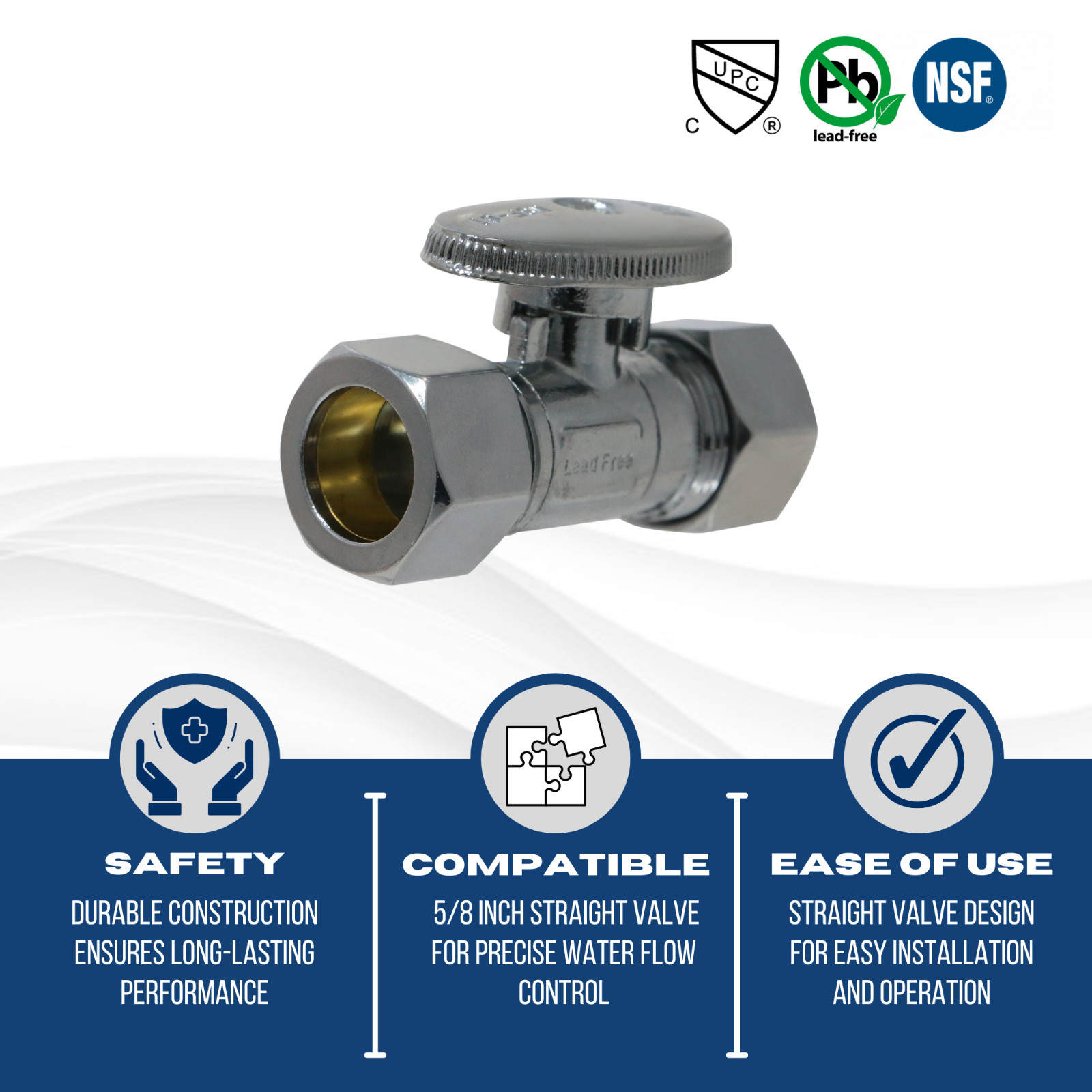 1) 5/8″ OD X 5/8″ OD COMPRESSION STRAIGHT BALL VALVE, 1/4 TURN, LEAD FREE BRASS