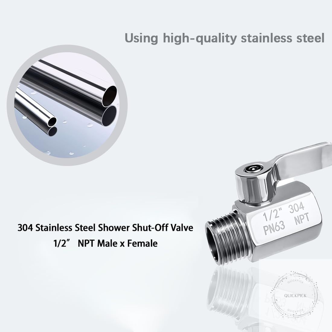 Shower Head Shut Off Valve, 304 Stainless Steel Mini Ball Valve (1/2” Female x M