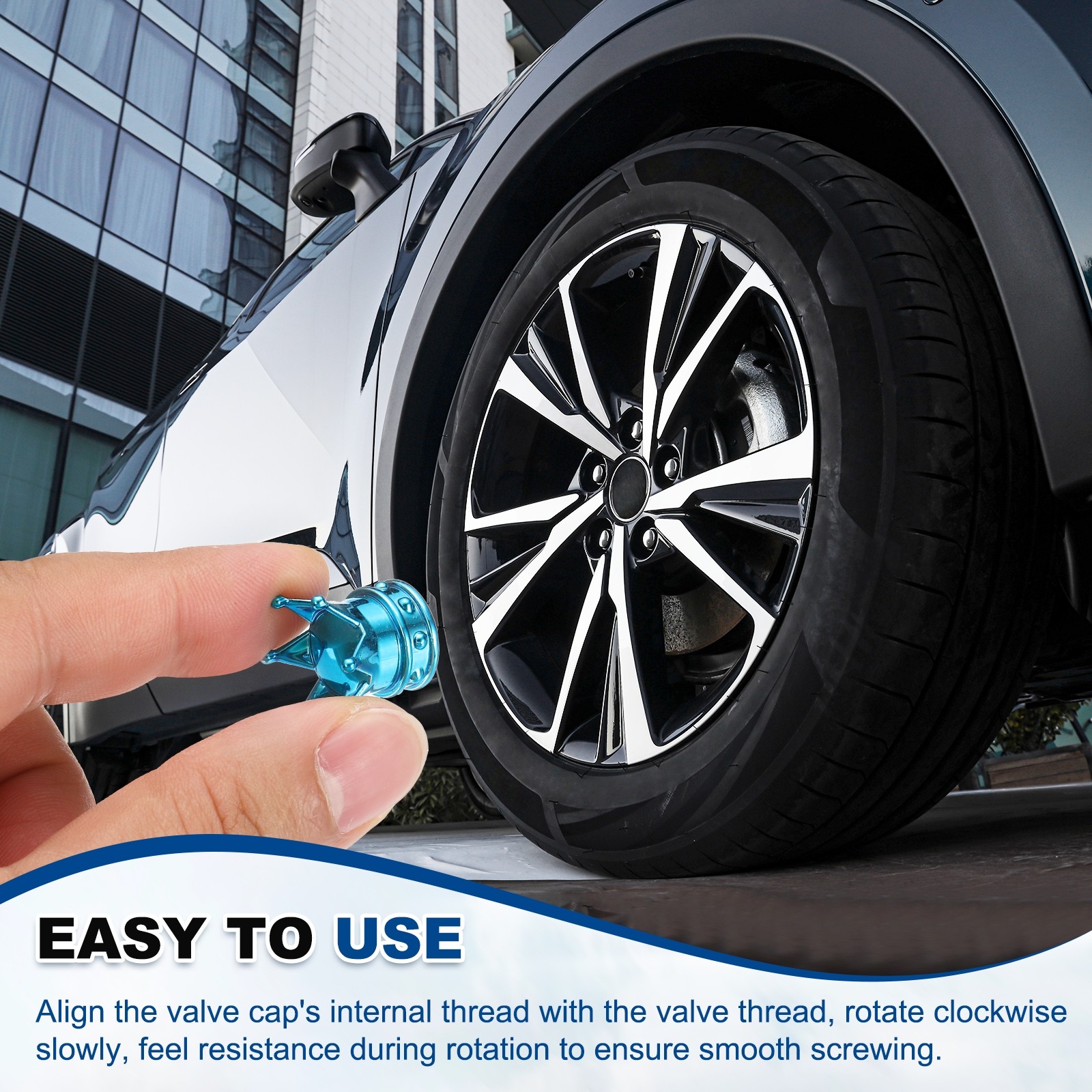 6Pcs Crown Style Tire Valve Stem Caps ABS Plastic Air Caps Cover, Light Blue