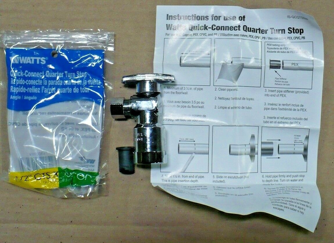 Watts Quick-connect 1/4 Turn Angle Stop 1/2″ Cts X 3/8″ Od QC89A