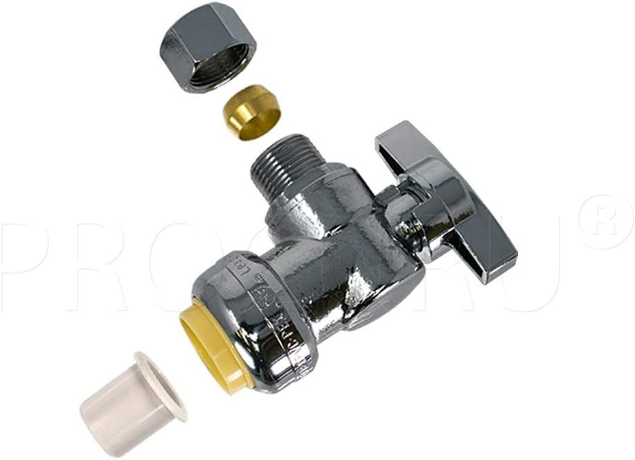 10-Pack PushFit Angle Stop Valve 1/2″ x 3/8″ Compression for Easy Install