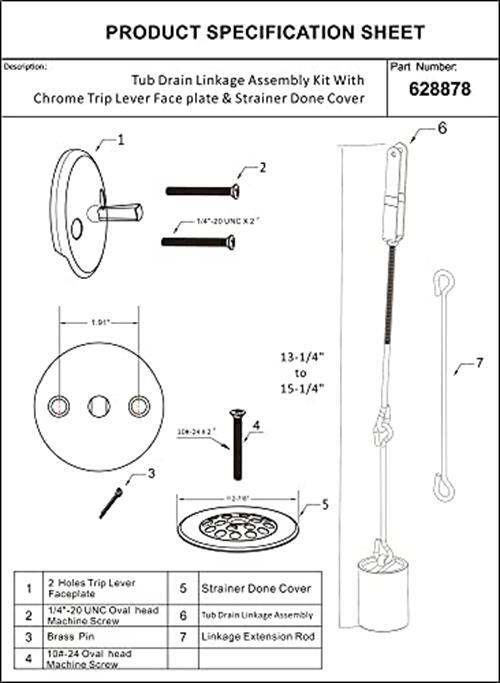 Tub Drain Linkage Assembly with Trip Lever and Strainer Done Assorted Styles