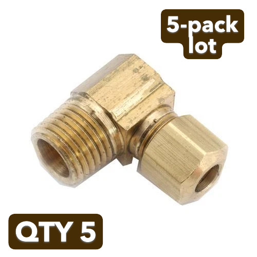 5-pack lot Anderson Metals 1/4″ Compression x 1/8″ Male MPT 90 Deg Brass Elbow