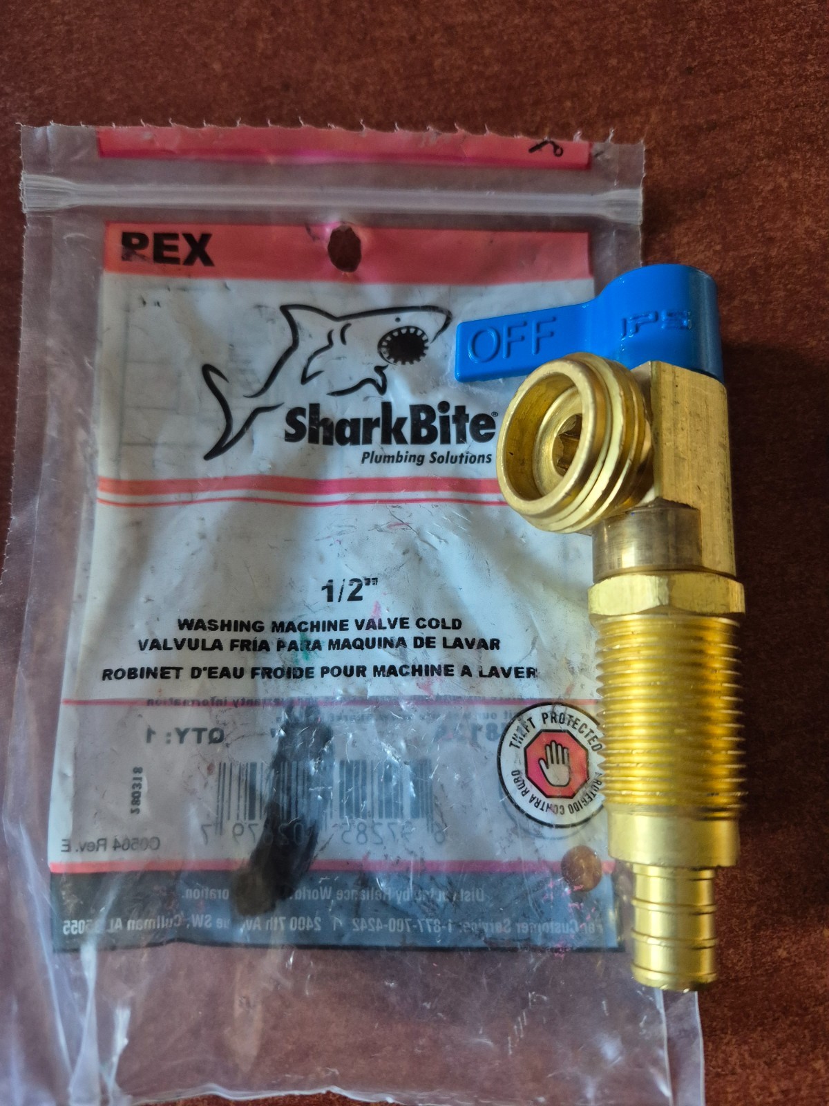 Shark Bite 24813A Brass 200 PSI Cold Washing Machine Valve 1/2 PEX Barb Plumbing