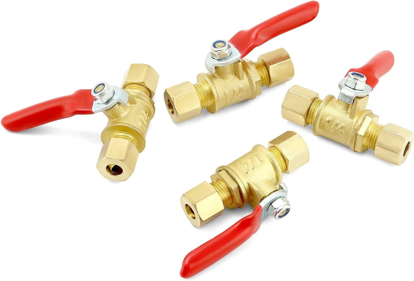 4 Pack 1/4” Compression Mini Ball Valves Lead-Free Brass Water Shutoff Valve Kit