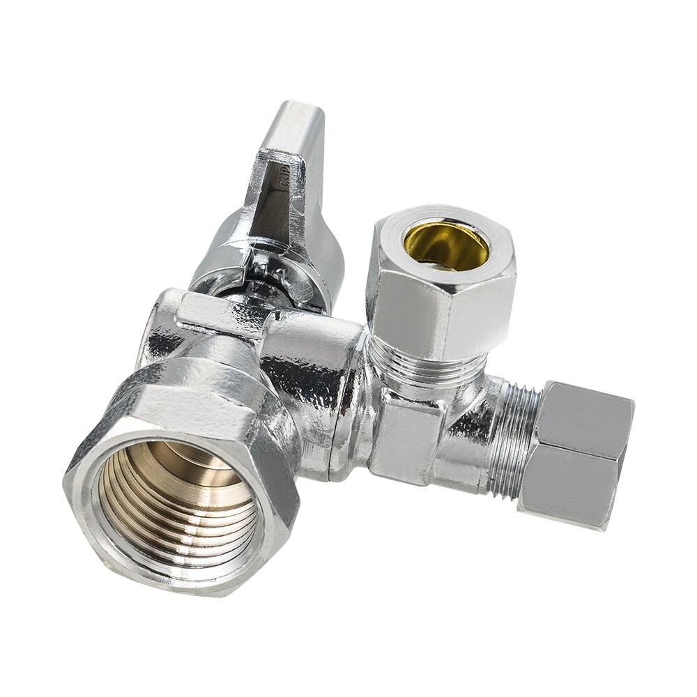 1/4-Turm Dual Compression Outlet Angle Stop Valve, 1/2″Fip x3/8″ x3/8″ Compressi