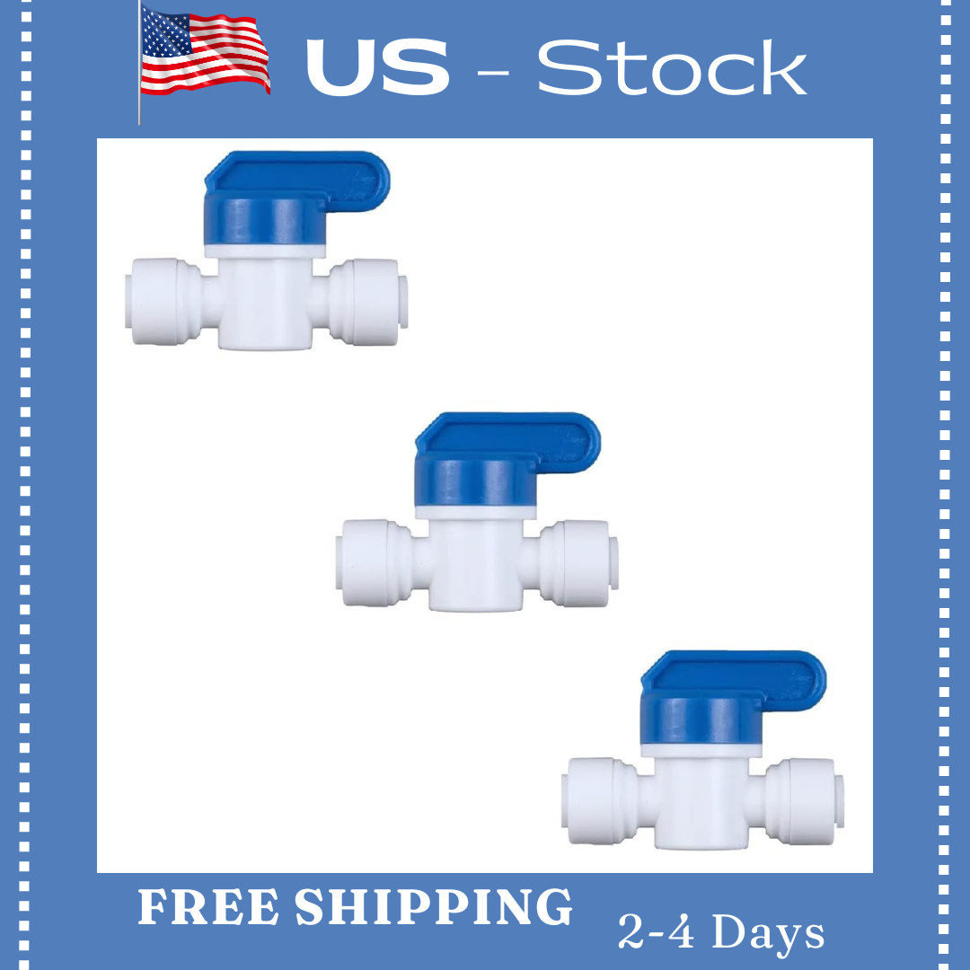 3 Pack Push-To-Connect Plastic Shut off Valve Fitting (1/4-In OD X 1/4-In OD, In