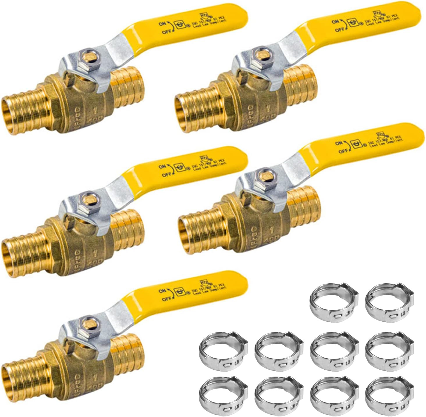 (5 Pack) 1 Inch X 1 Inch PEX Ball Valve, Full Port Water Stop Shut Off, Water Sh
