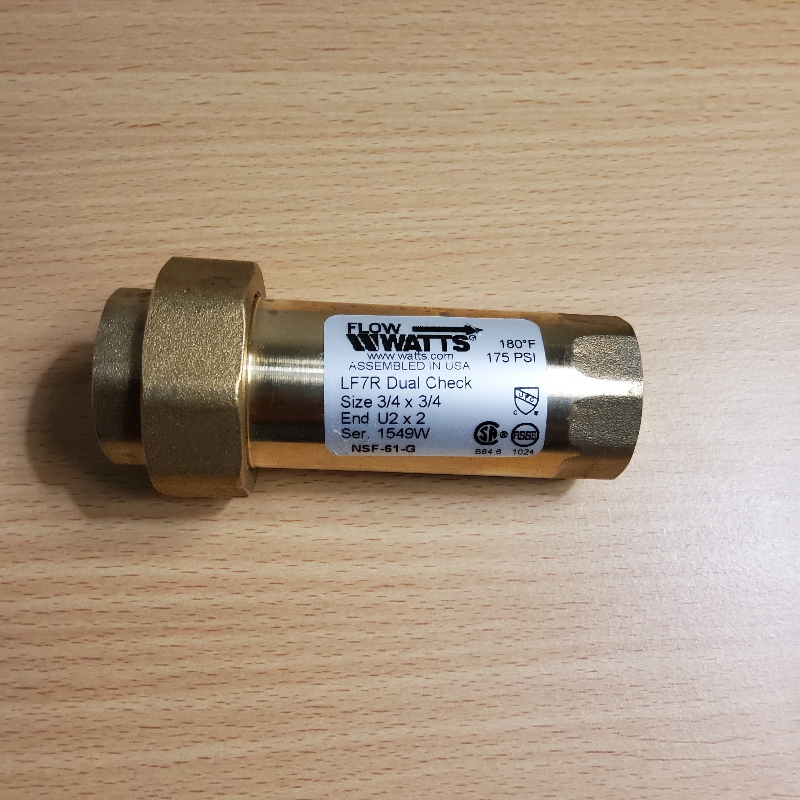 Watts LF7RU2-2 Lead-Free Brass MPT Dual Check Valve, 3/4-Inch, 1-Piece Brand New
