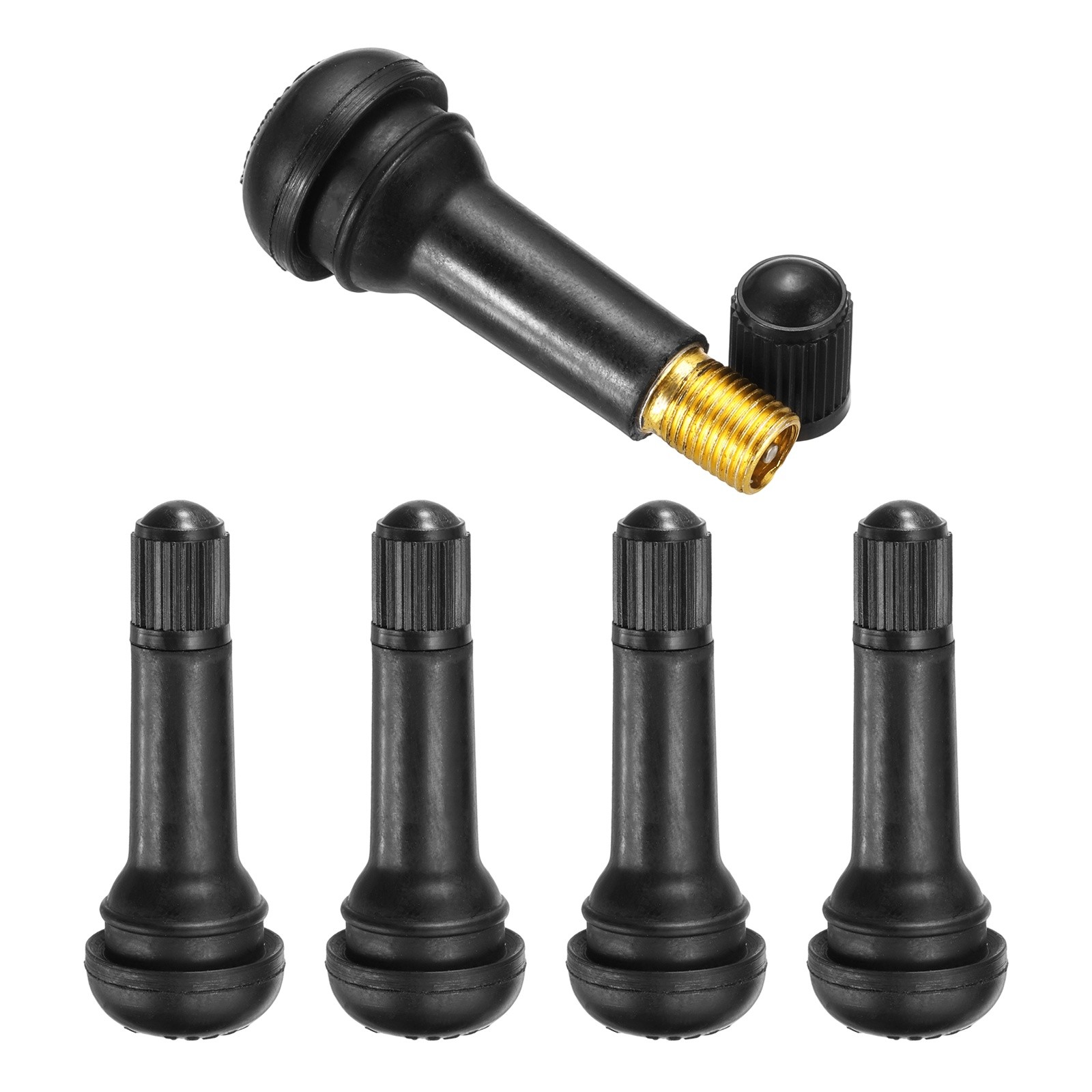 5Pcs 2 Inch TR413 Tire Valve Stem Metal Rubber Snap-in Valve Stems Black