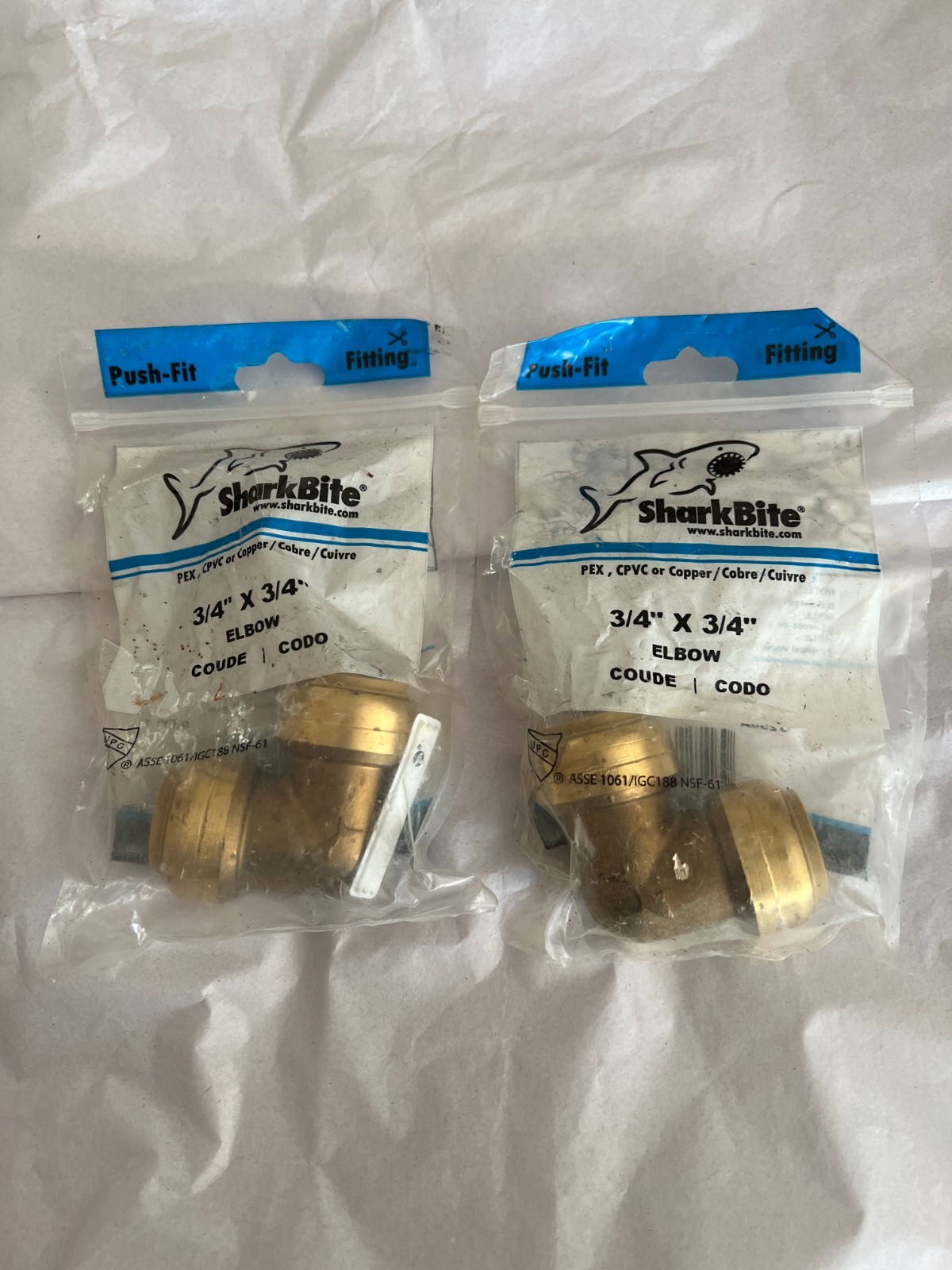SharkBite U256A Brass Elbow 3/4 x 3/4 Push Fit New 2-Count