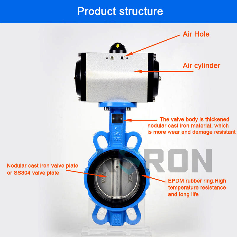 DN40-200mm Double Acting Pneumatic Wafer Type Butterfly Valve EPDM/PTFE sealing