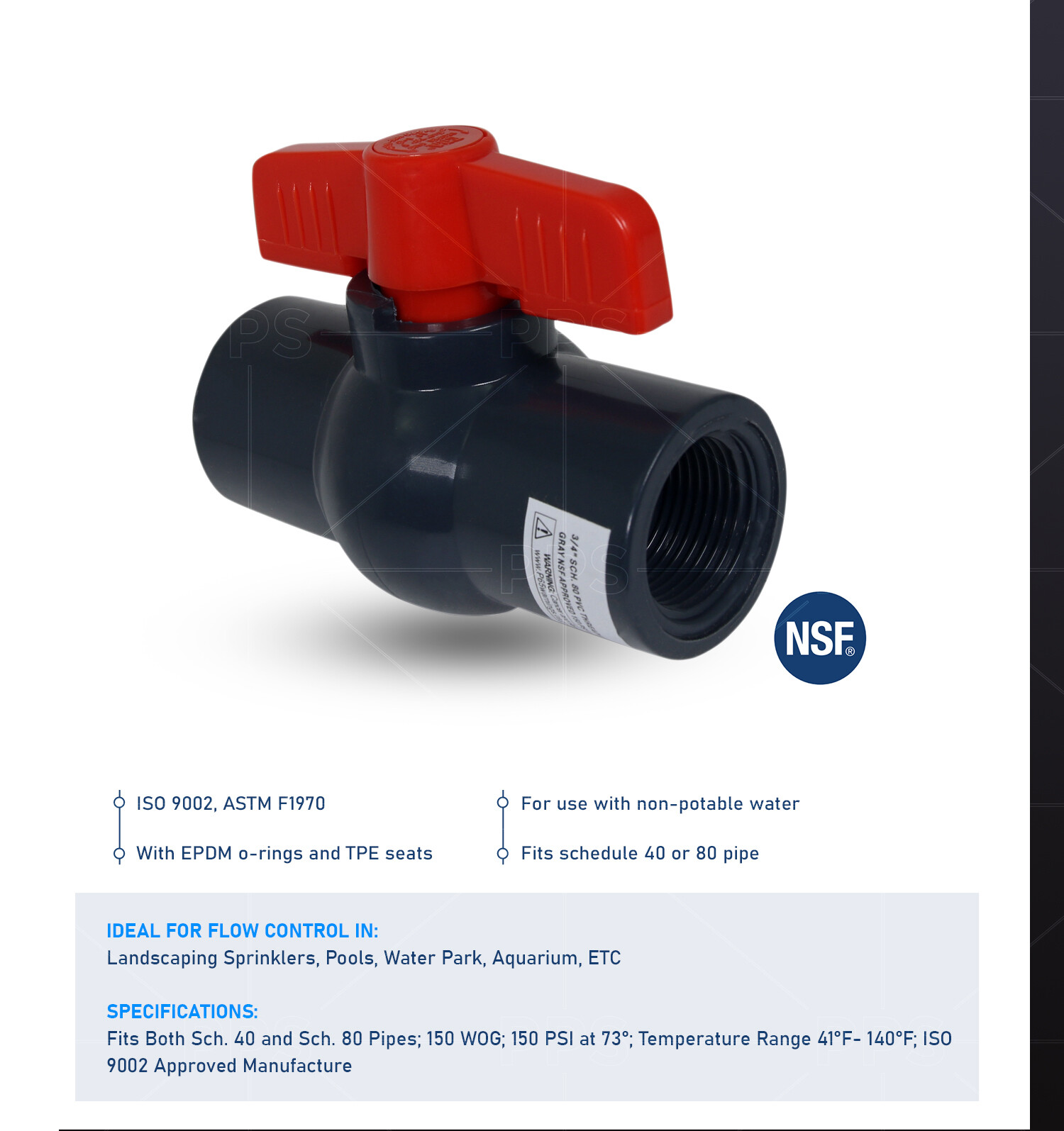 1/2 – 4 in. Gray Plastic Red T-Handle Threaded FIP PVC Ball Valve Ideal 80 Pipe