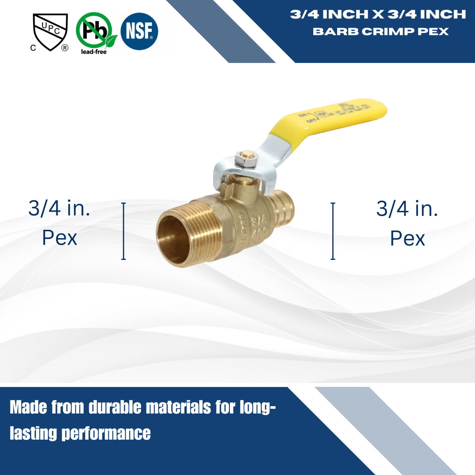 10 Pieces 3/4″ Pex Male Ball Valve, Pex B Crimp, Lead Free Brass, Full Port