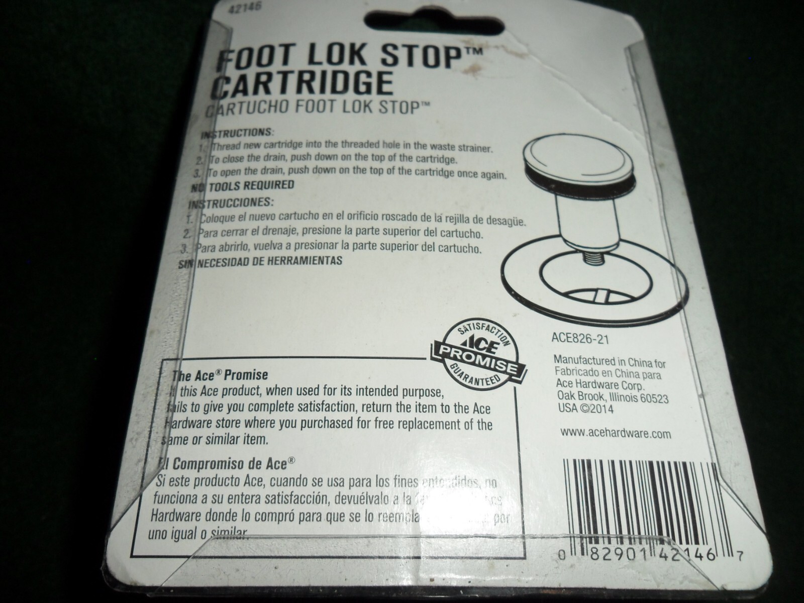 Foot Lok Stop Cartridge 5/16 in. x 2 In. ACE Drain Stopper 42146