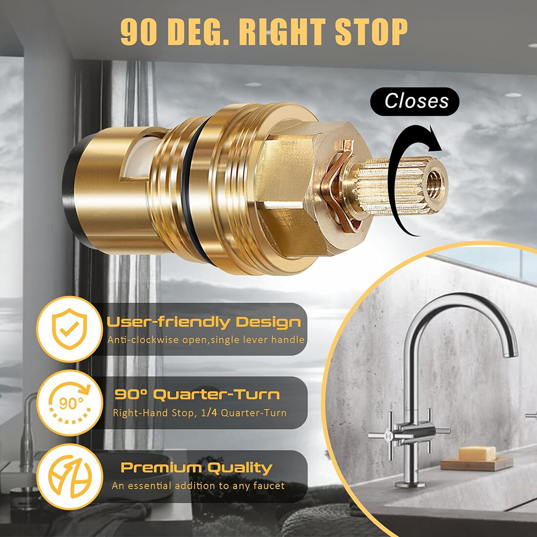 for Grohe 45882000 Right Stop Ceramic Cartridge 1/2″ Wall Mount Valves 90 Degree