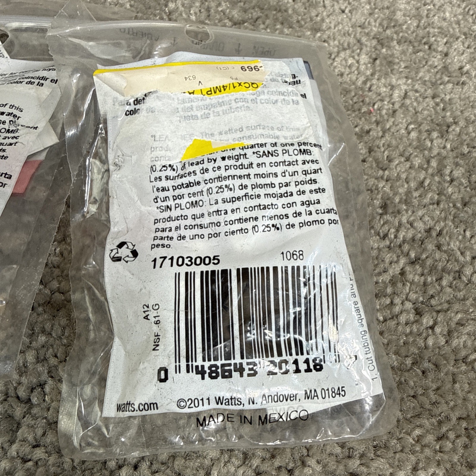 PL-3005 Male Adapter 1/4 x 1/4 MPT Watts Quick Connect Push It Fitting Lot Of 2