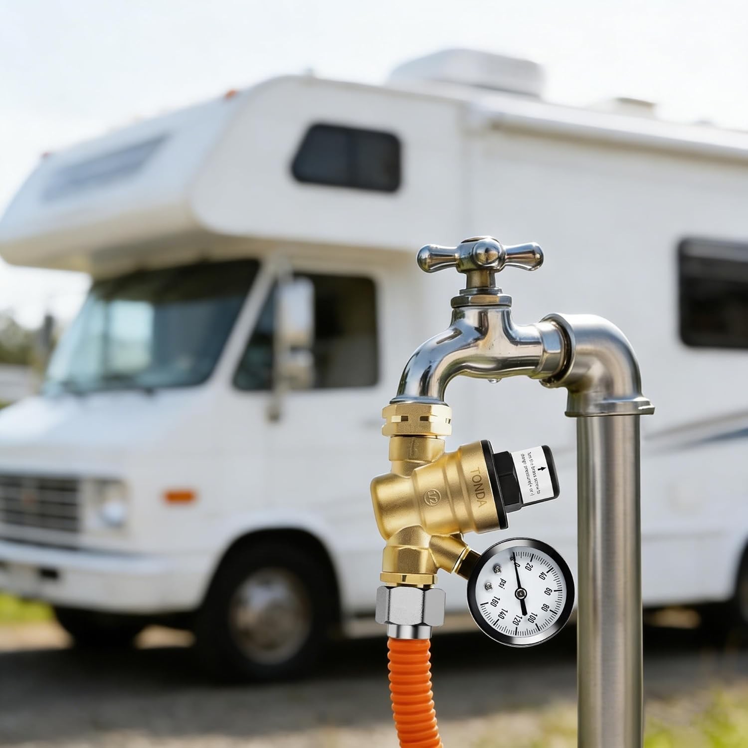 RV Water Pressure Regulator, Brass Lead-Free Adjustable Pressure Regulator wi…
