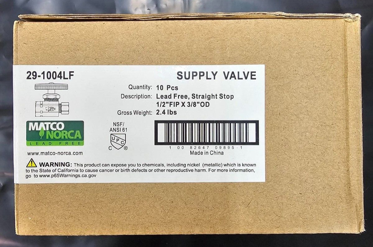 (BOX OF 10) MATCO-NORCA 29-1004LF Straight Supply Valve 1/2 FIP X 3/8 OD