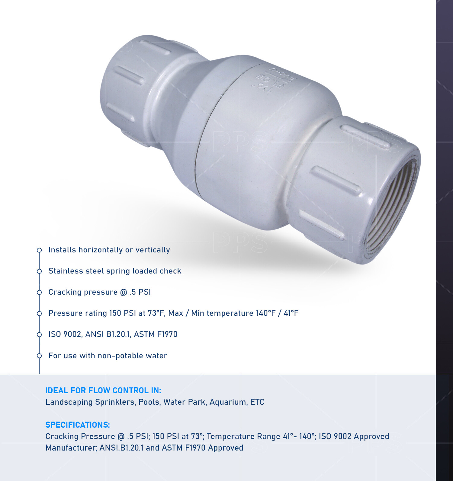 FIP White Plastic PVC Inline Check Valve for Backflow Prevention 1/4” To 3/4”