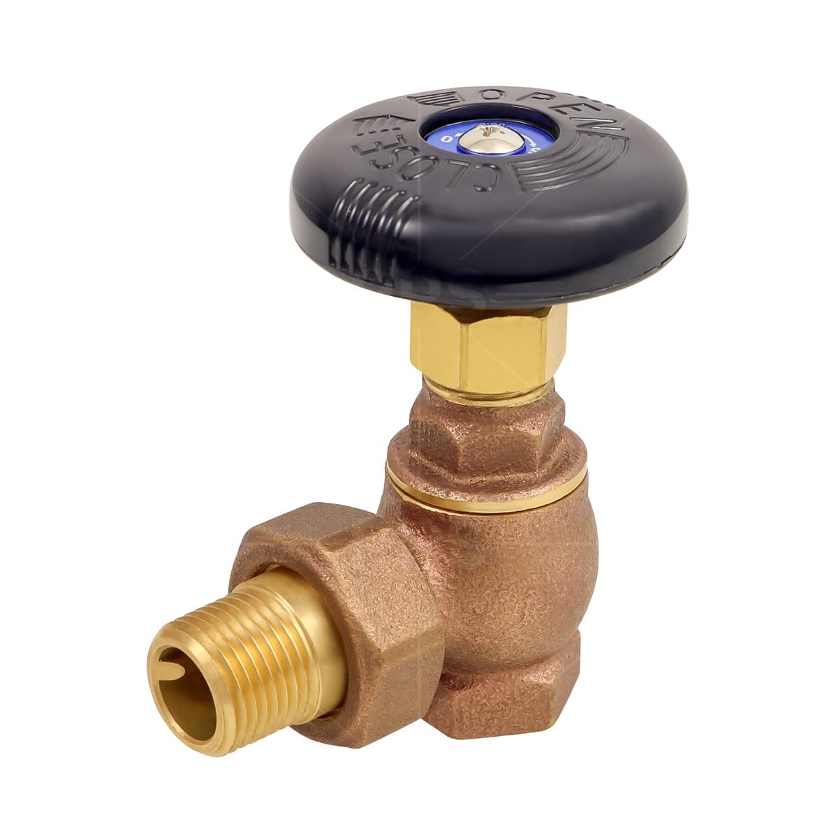 3/4 Inch FIP Steam Angle Radiator Valve Heavy Duty Brass Molded Plastic Handle