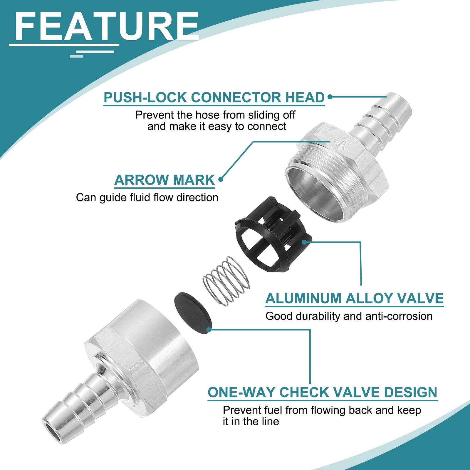 2Pcs 6mm (1/4″) Fuel Check Valve Non-Return Inline One Way Check Valve Silver