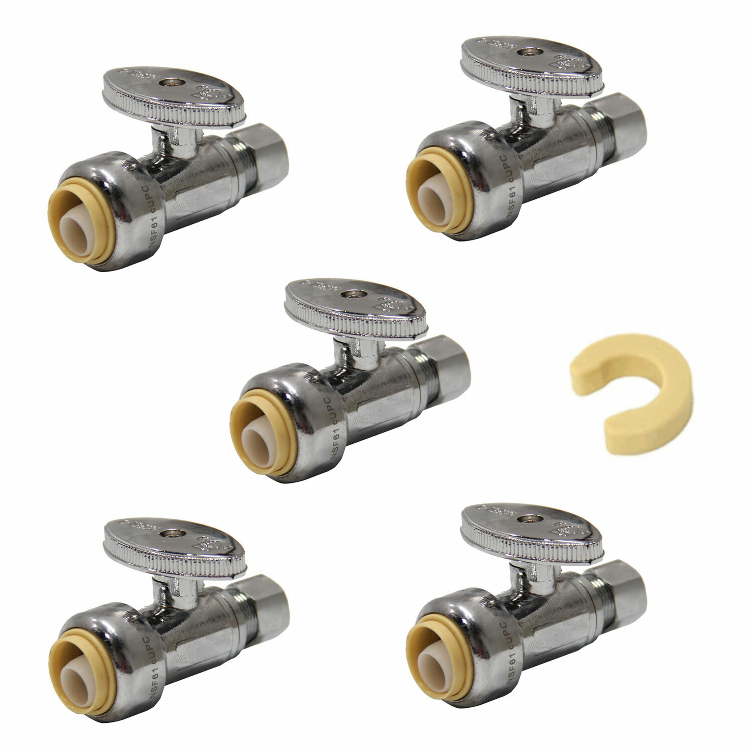 5 PCS 1/2″ PUSH FIT X 3/8″ OD COMPRESSION STRAIGHT VALVE WITH DISCONNECT TOOL