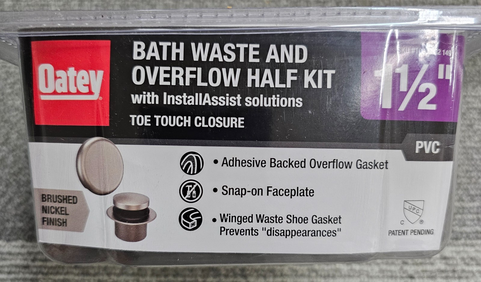 OATEY HDC9898 Touch Toe Sch. 40 PVC Bath Waste Half Drain Kit in Brushed Nickel
