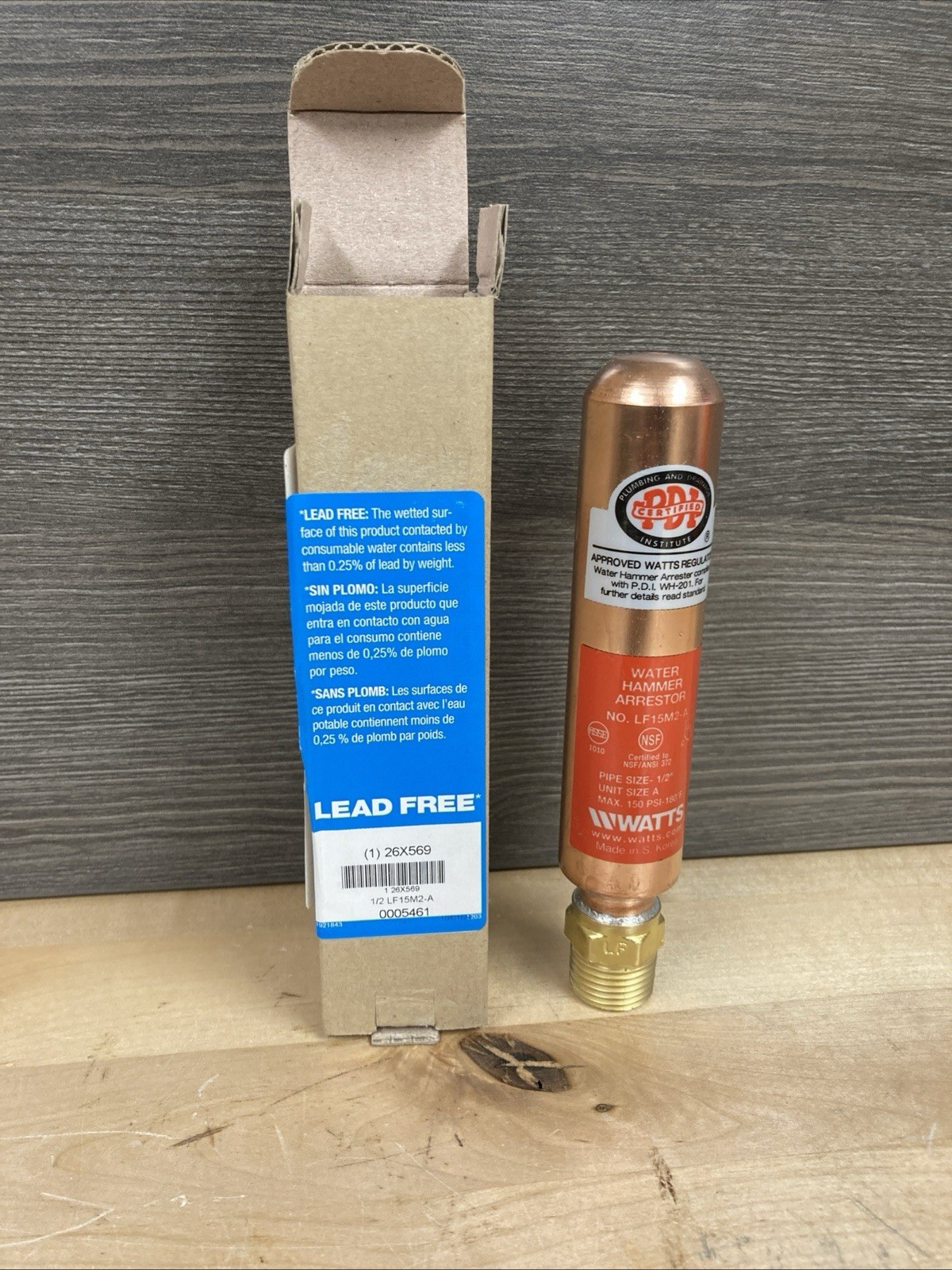 WATTS LF15M2-A Water Hammer Arrestor,1/2 In NPT,Copper 26X569 Brand New