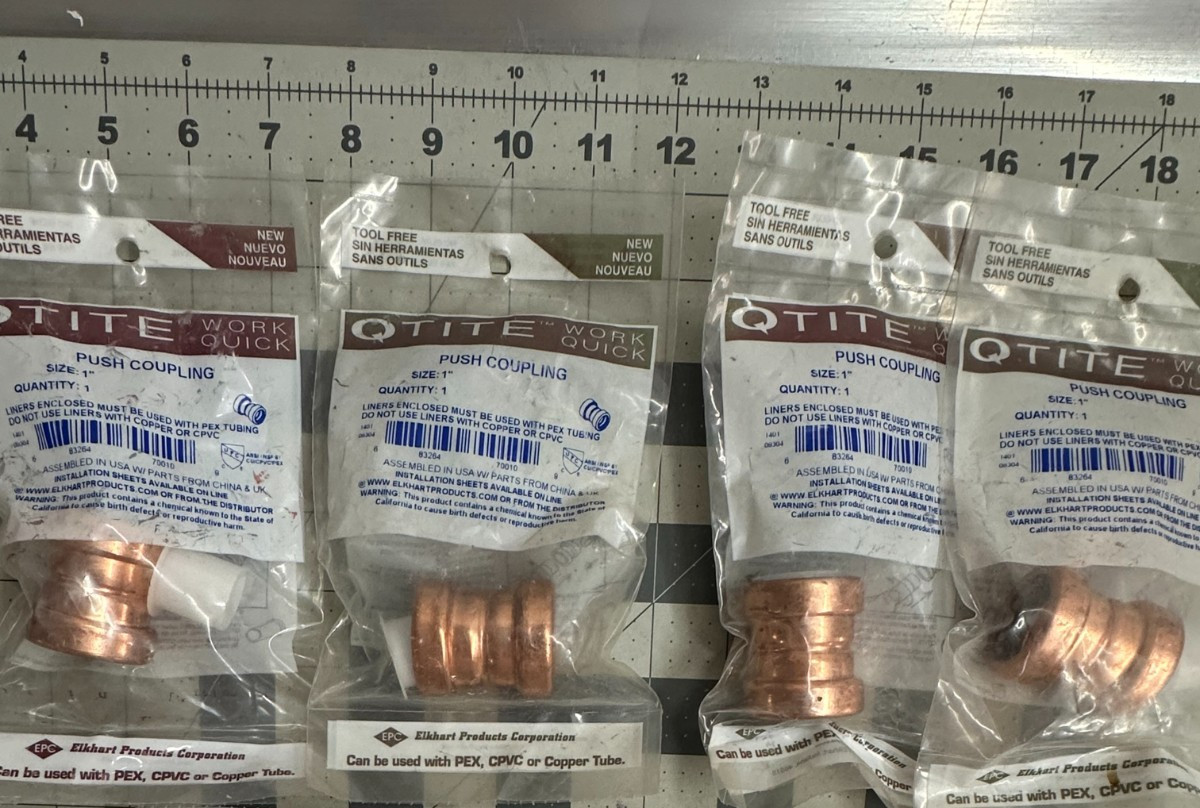 NEW 4-pack lot Elkhart Qtite Push to connect 1″ Copper Pex CPVC coupling