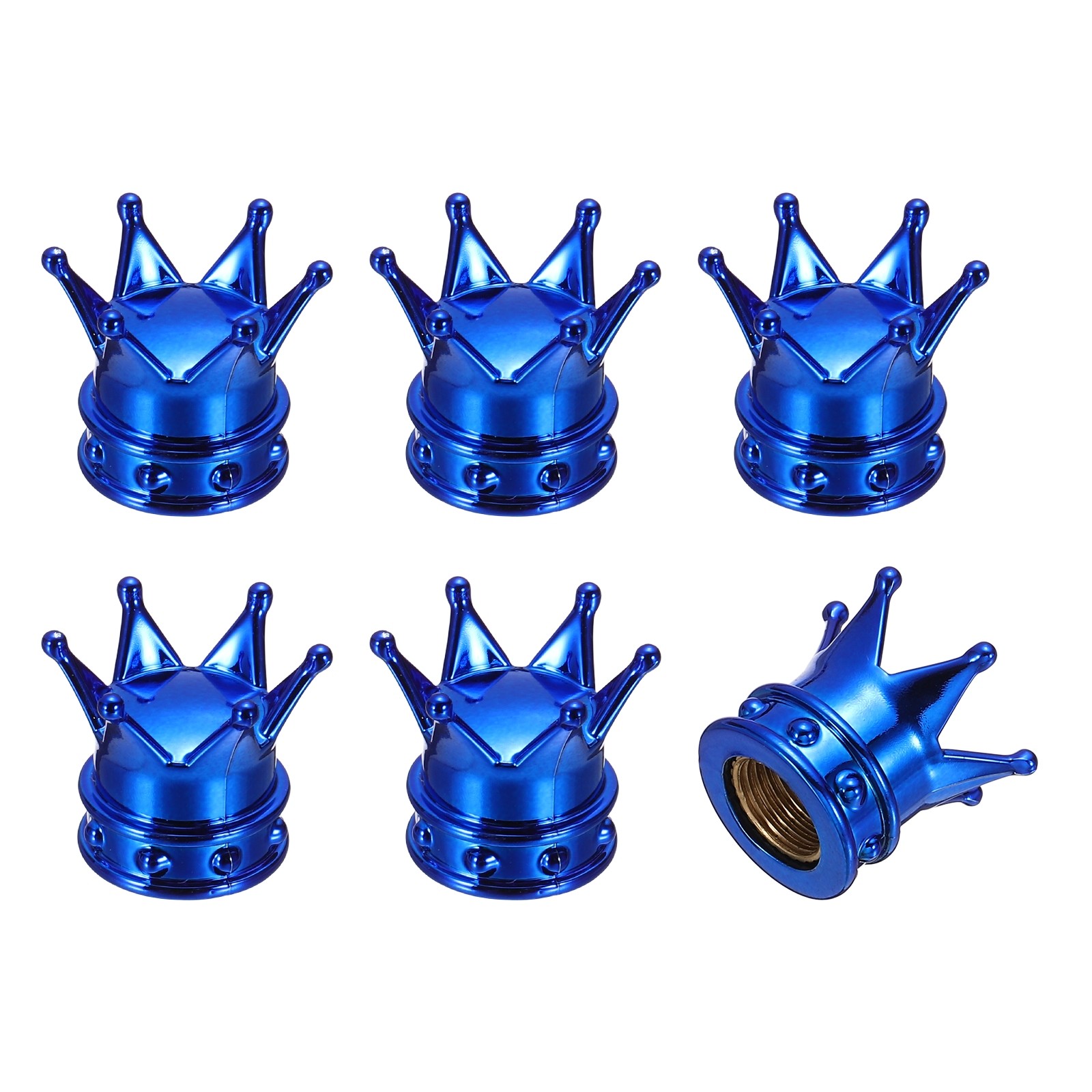 6Pcs Crown Style Tire Valve Stem Caps ABS Plastic Air Caps Cover, Blue