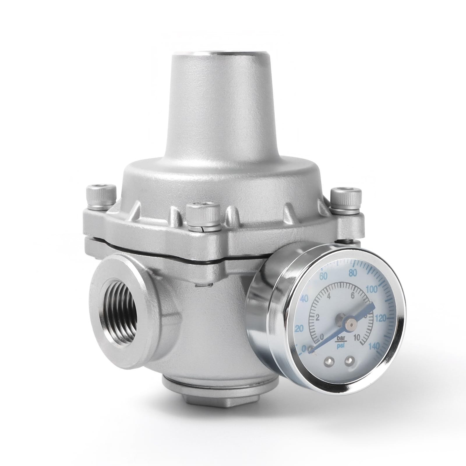 Adjustable Water Pressure Regulator Valve with Gauge, 1/2″ NPT, 304 Stainless St