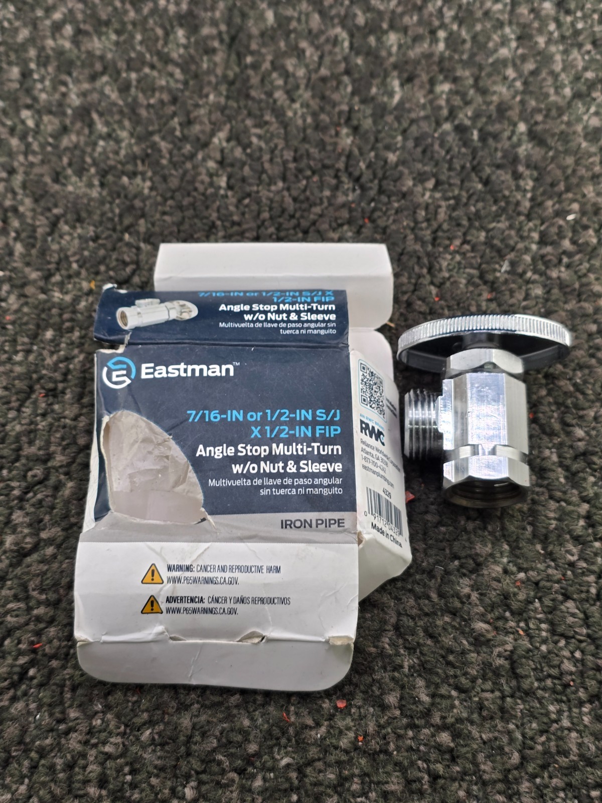 (QTY 8) EASTMAN 4329: 7/16″ or 1/2″ x 1/2″ Angle Stop Multi-Turn No Nut/Sleeve