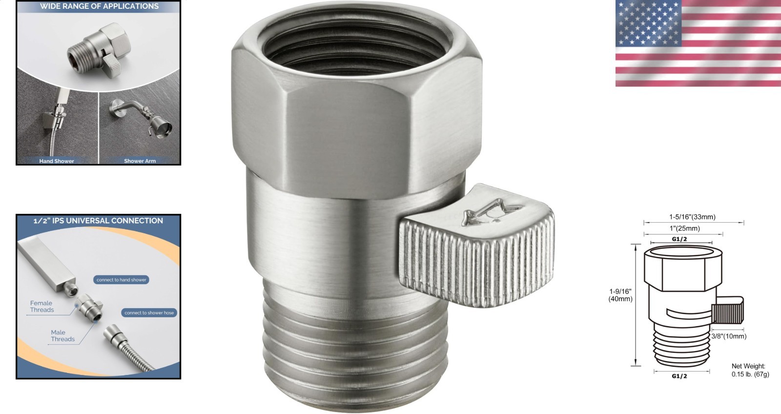 Water Saver Valve 1/2 IPS Solid Brass Brushed Nickel Durable Adjuster